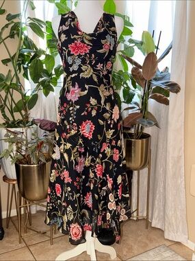 Floral Cowl Neck Black Maxi Dress